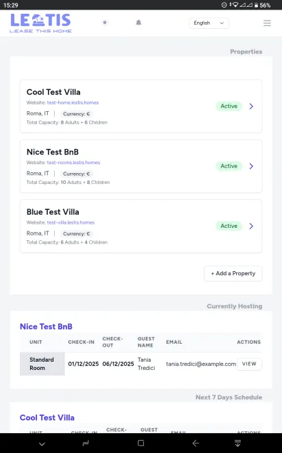 LestisHost Dashboard on Mobile